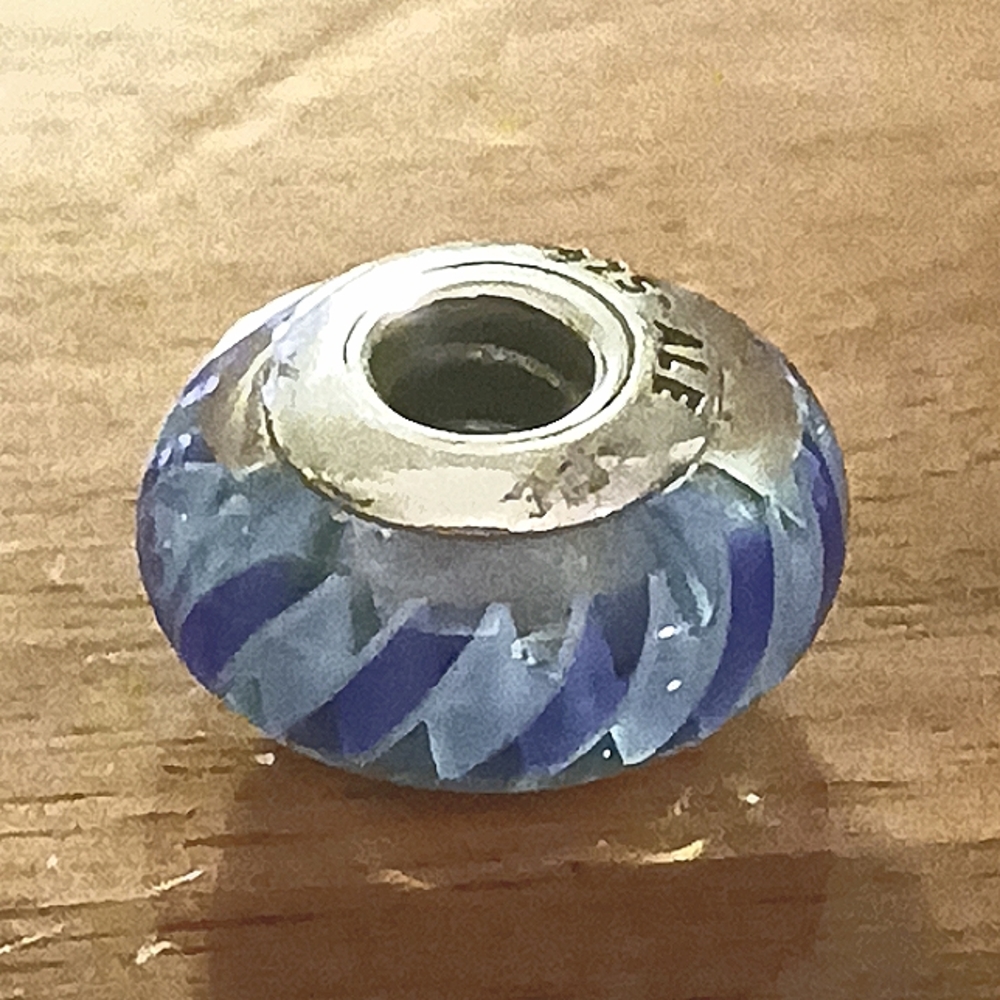 Pandora Retired Blue Ribbon Murano Glass Charm